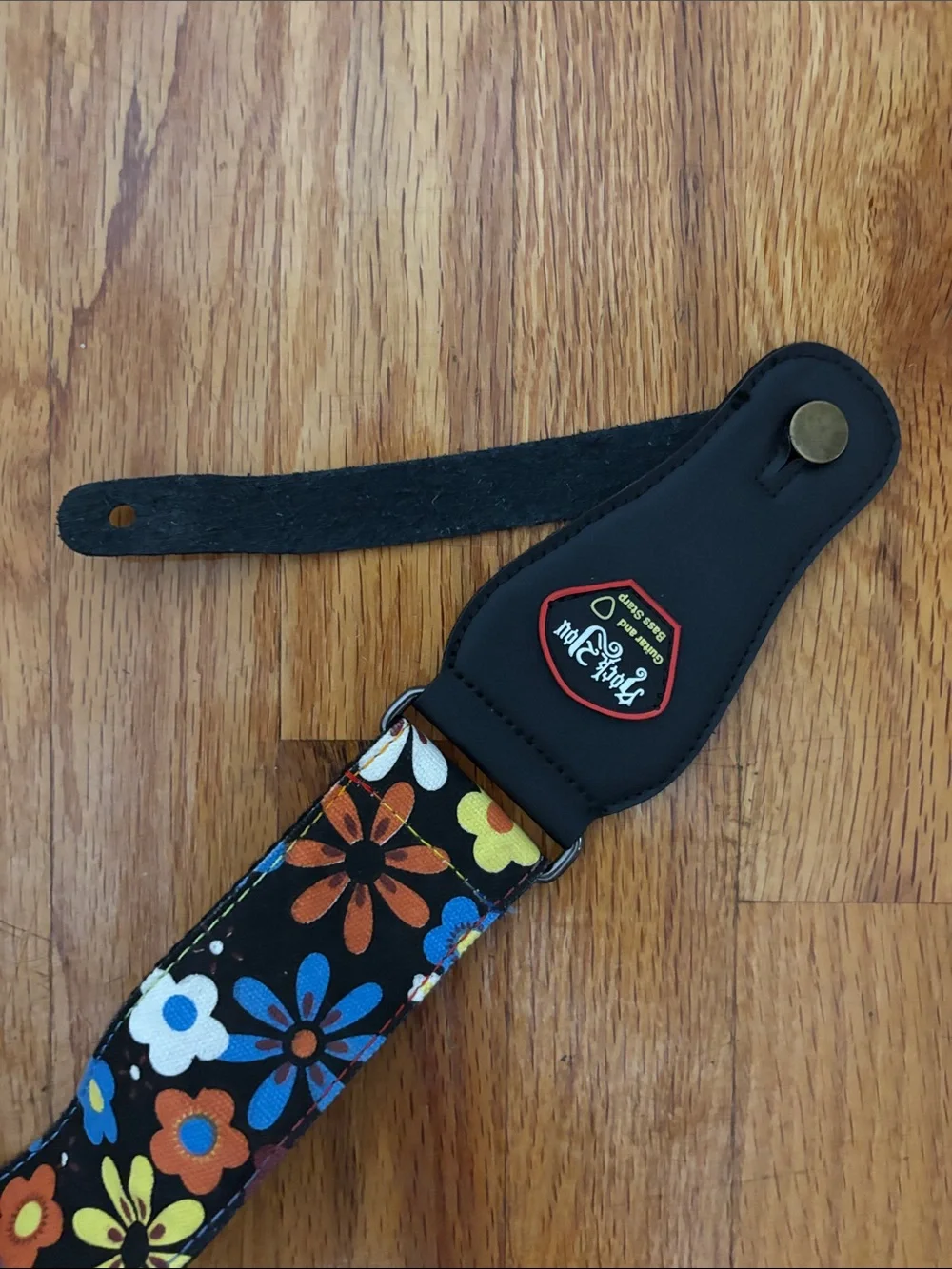 Floral Guitar Strap - Black with Multicolor Flowers
